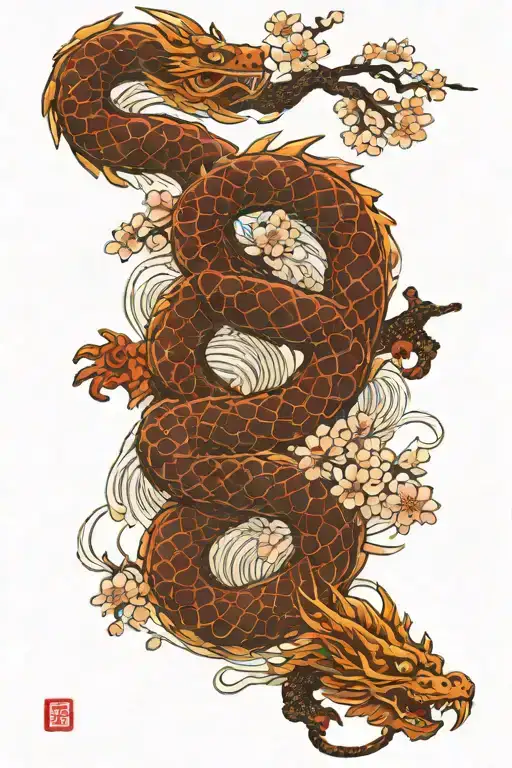 Cherry Blossoms And Coiling Dragon