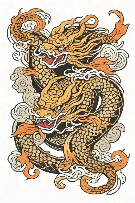 A Yakuza Oni Dragon Koi Fish Tattoo Featuring Cloud Swirls