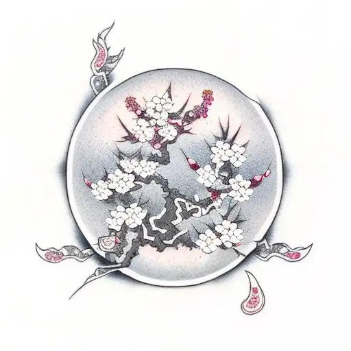 Combine Elements Of Stoicism And Cherry Blossoms In A Tattoo Design