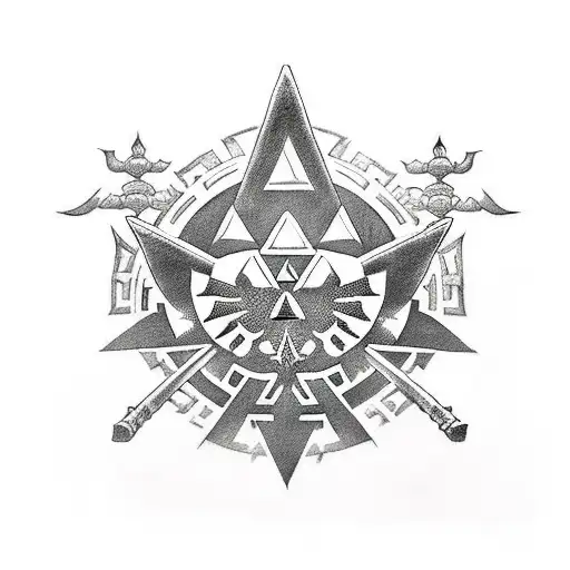The Legend Of Zelda Triforce With The Master Sword In Between