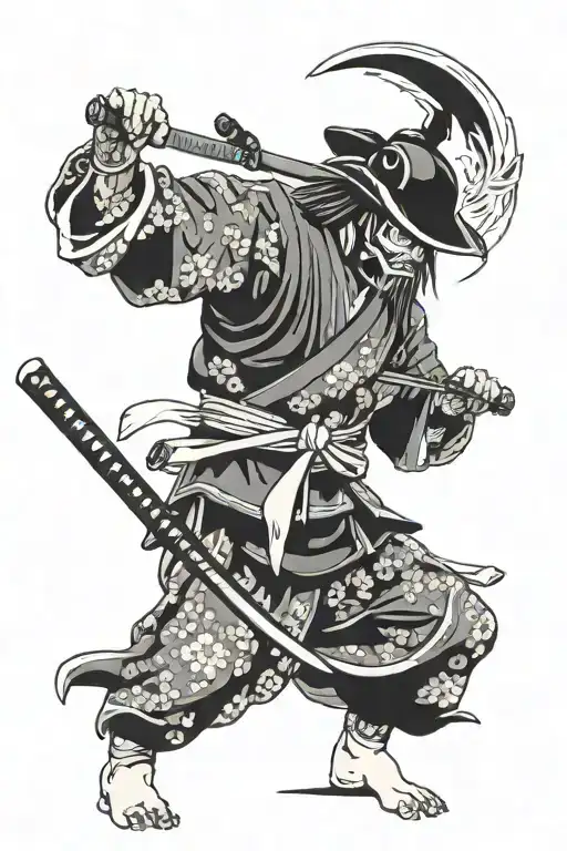 Samurai With Katana And Uni Mask