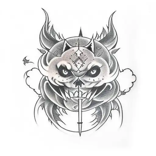 Black Arm Sleeve Tattoo With Bats