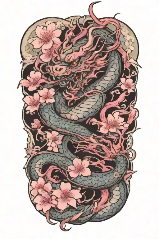 Japanese Cherry Blossom Dragon Wrapped