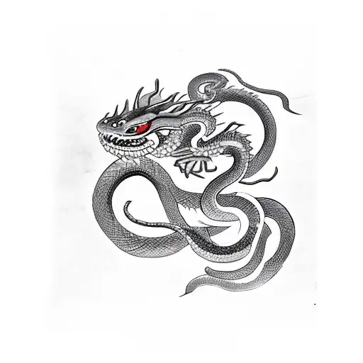 Snake With A Dragon Dancing In The Dark