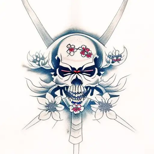 Samurai Skull With Cherry Blossom