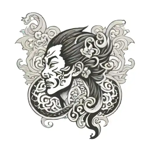 Black And White Yakuza Throat Tattoo Design