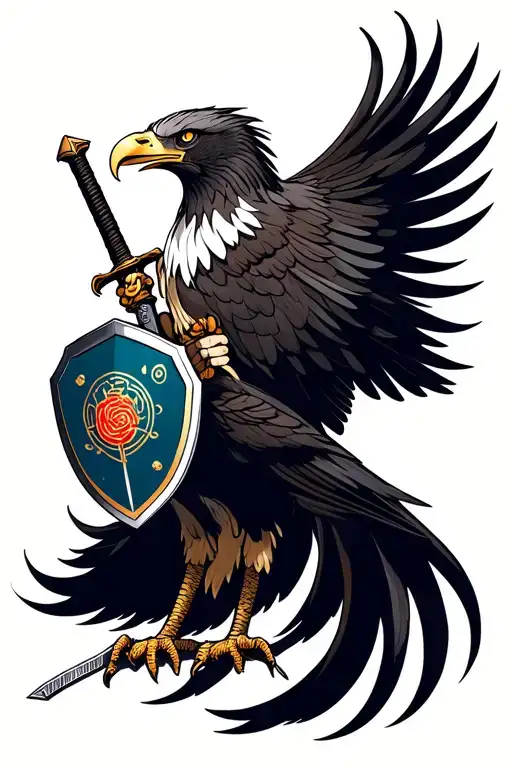 An Eagle Holding A Sword And Shield