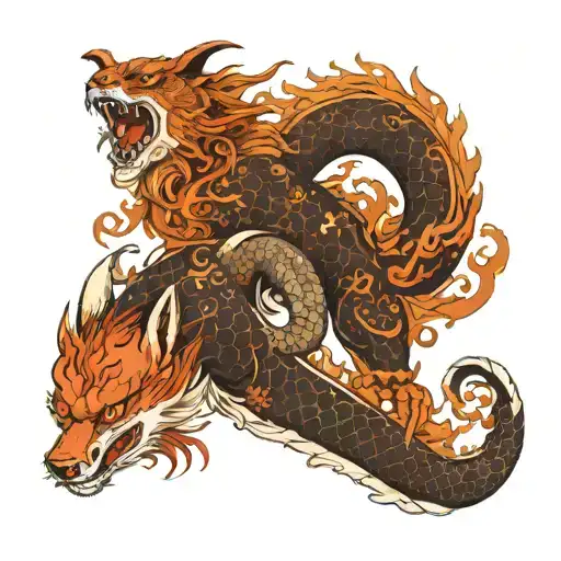 Dragon Curled Around A Fox Curled Inside