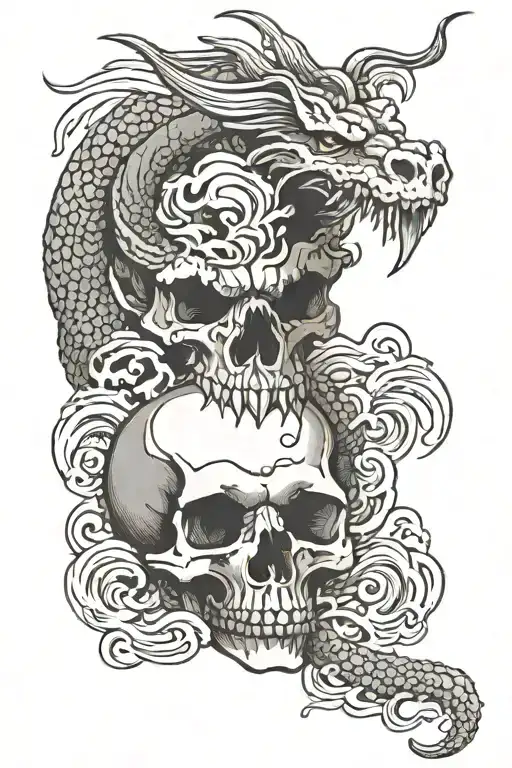 Dragon Skull And Waves