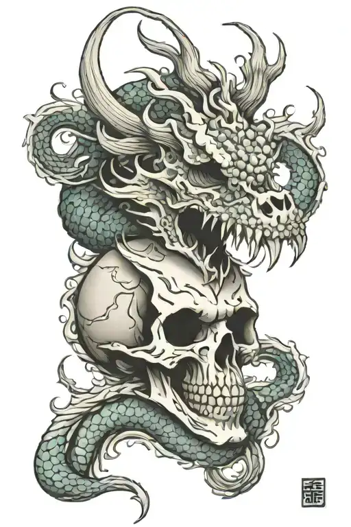 Dragon Skull And Waves