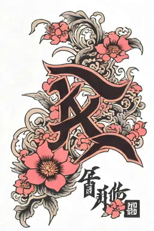 Japanese Letters For Kiyo Fukui In Pink And Black Flowers