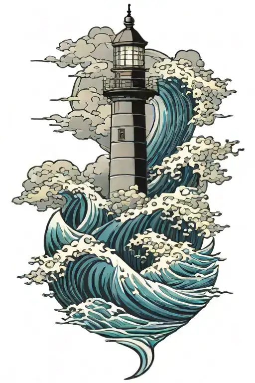 Waves And Lighthouse Storm Clouds