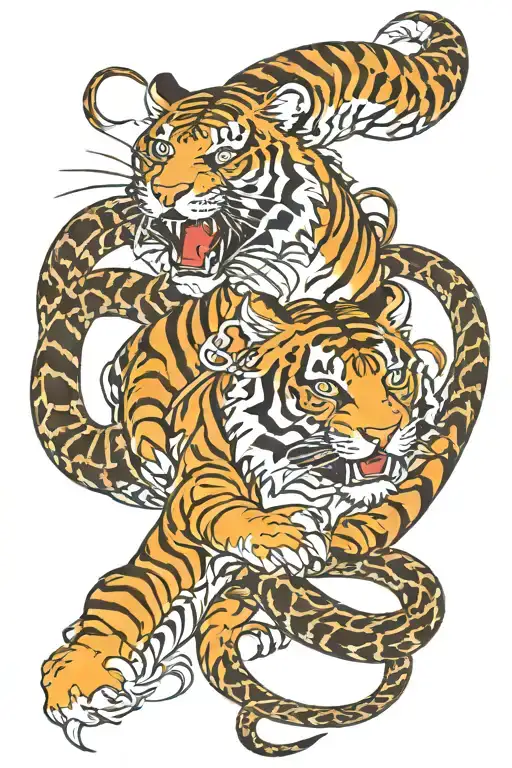 Tiger And Snake Intertwined