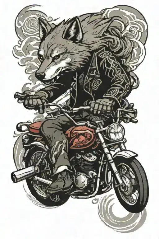 Wolf Riding Motorcycle