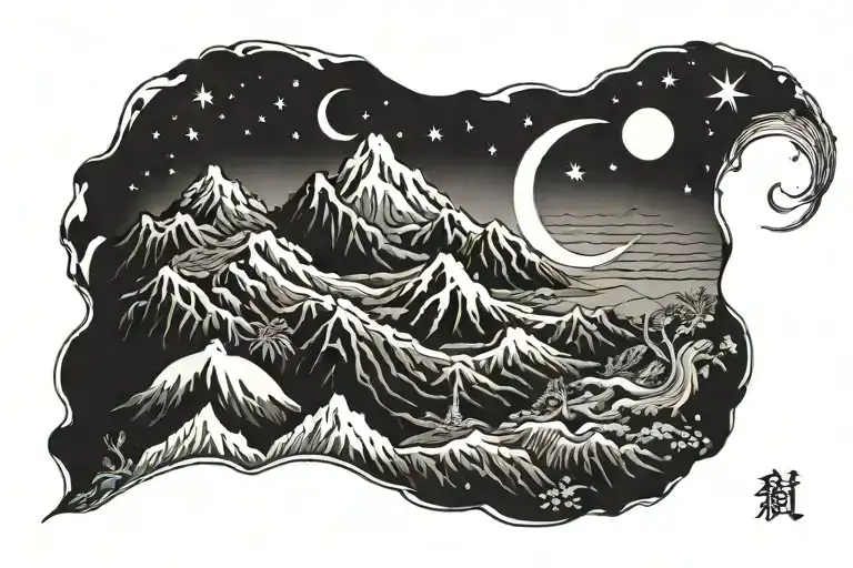 Algerian Mountains With A Crescent Moon