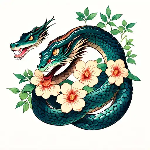 Japanese Snake With Flowers Ob Leg And Arm