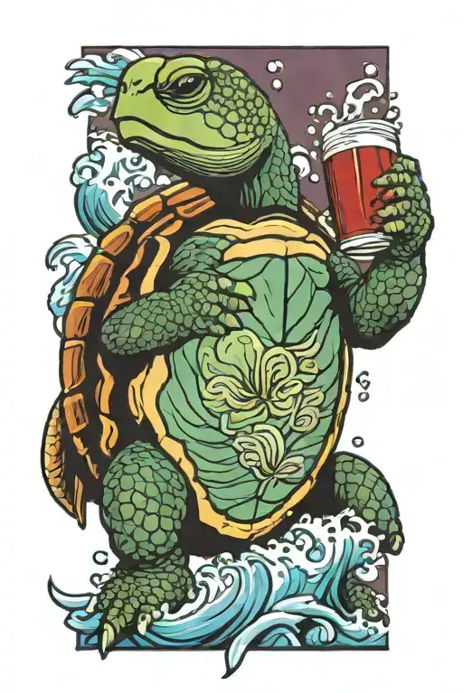 A Turtle Holding A Dr Pepper Can With A Wave