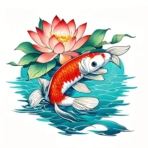 Lotus Flower And Koi Fish