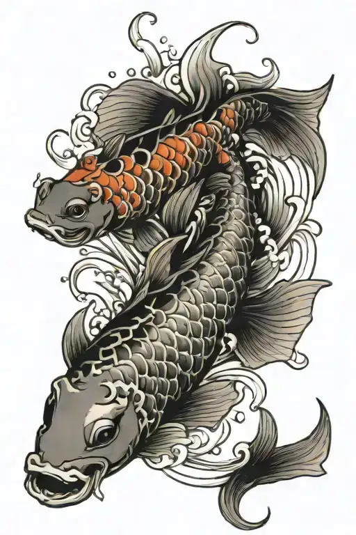 Koi Fish Swimming Upstream