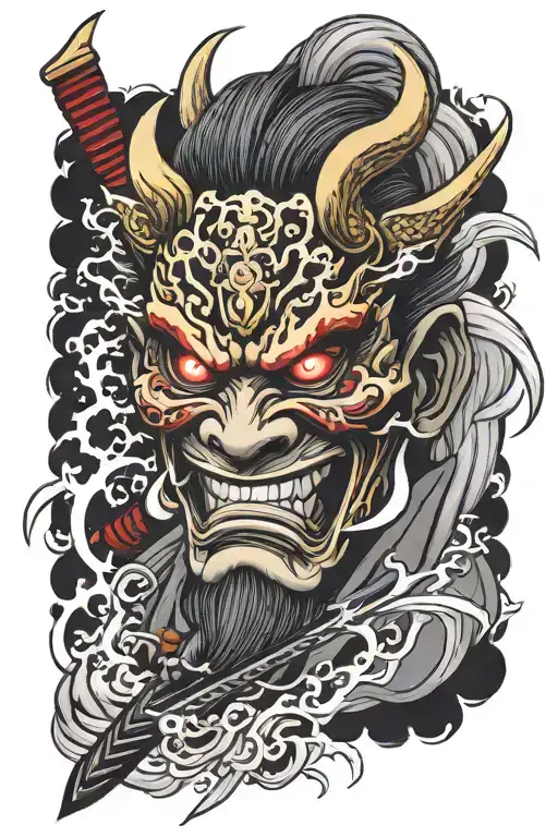 Oni Mask With Lightning Strike Katana Sword