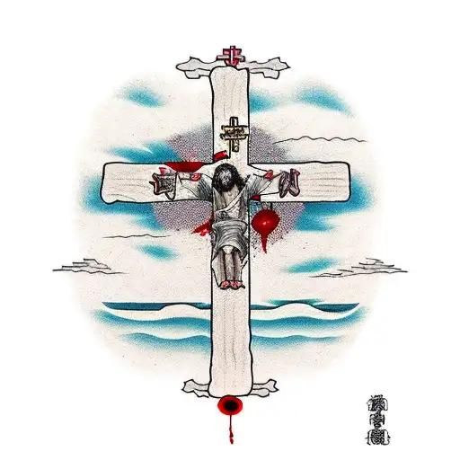 Cross With Jesus Covered In Blood In Sunlight