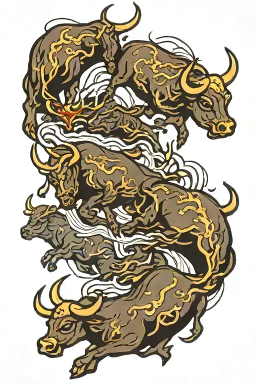 A Herd Of Bulls Made Of Dark Clouds Running Through The Sky With Lightning