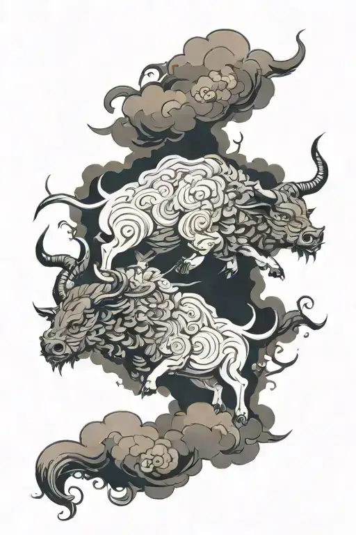 A Herd Of Horned Bulls Made Of Dark Clouds Forming The Shape