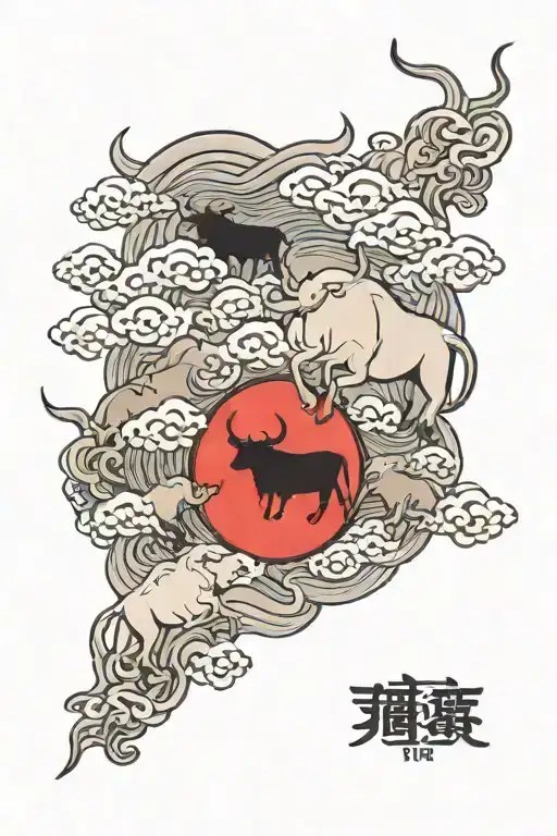 Dark Clouds Forming The Shape Of A Herd Of Bulls Running Throught The Sky