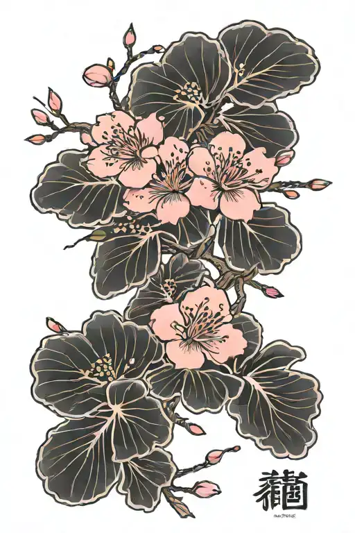 Pink Cherry Blossoms Over A Black Rectangle