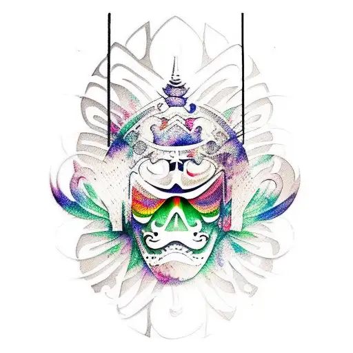 Waterpaint Butterfly With Samurai Mask Design