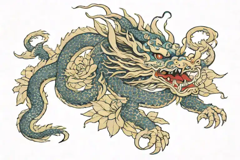 Japanese Dragon With Lotus Flowers