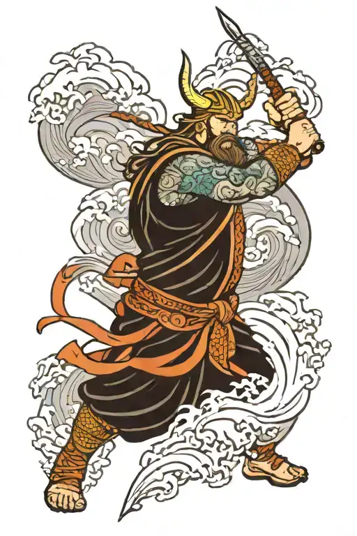 Viking Warrior Battling Fierce Waves