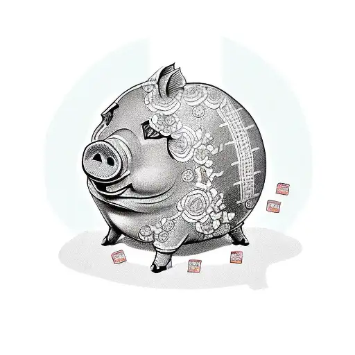 A Cheeky Piggy Bank With A Dollar Sign Tattoo And A Pile Of Money Spilling Out