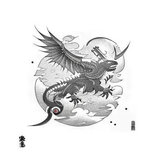 A Crow Against A Dragon In Cyberpunk World