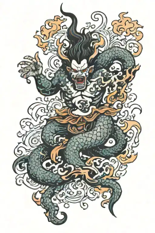 Demon God Water Fire Flames