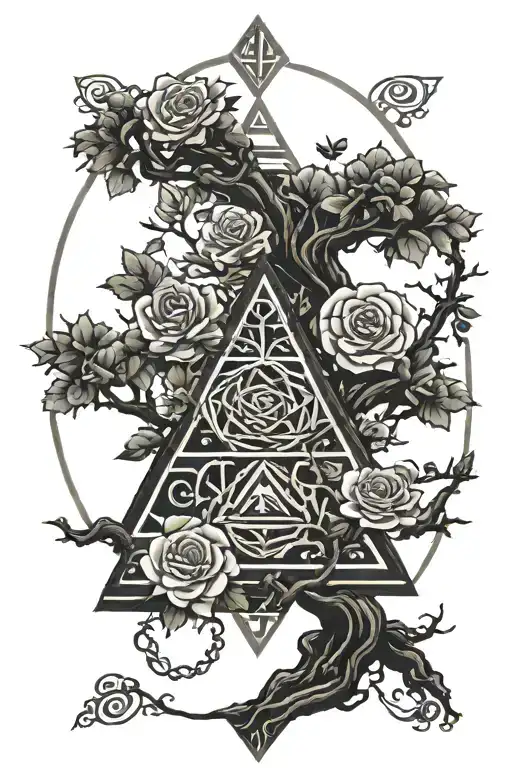 Tree Of Life Intertwined Pyramid With Eye And Dragon Roses