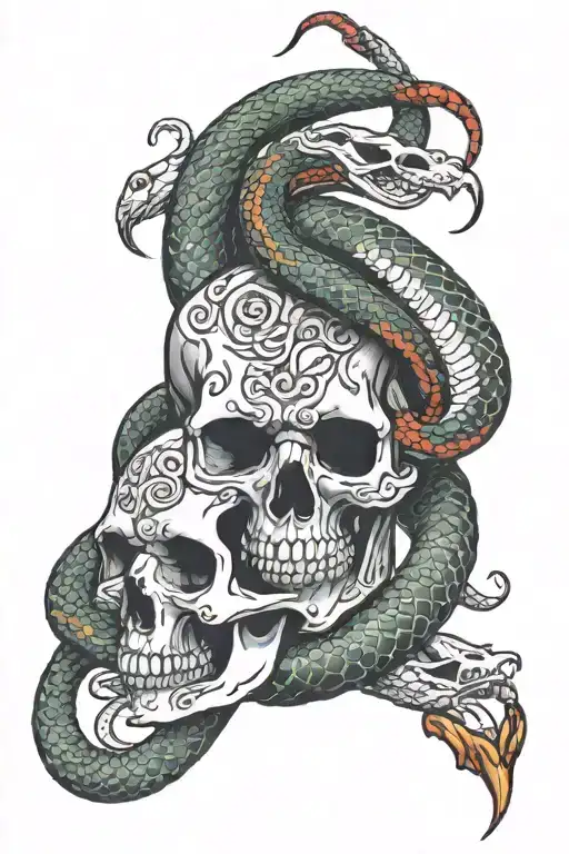 Skull And Snake Intertwined