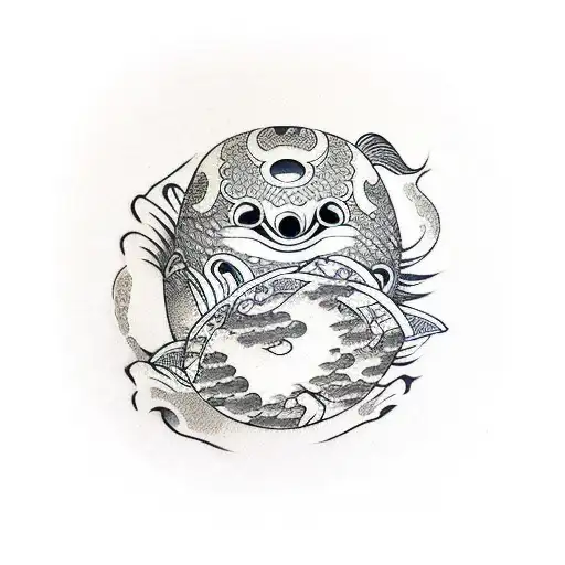 Daruma With Koi Fish Under Sleeve Stencil