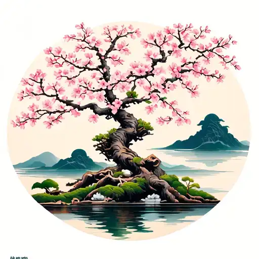 Cherry Blossom Tree With Bambo