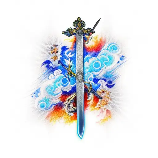 Sword Blazing Blue Fire