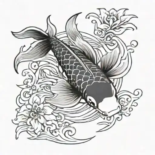 Koi Fish Loto Flower Surrounded