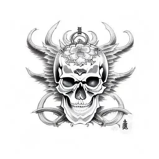 Skull With Demon And Angel