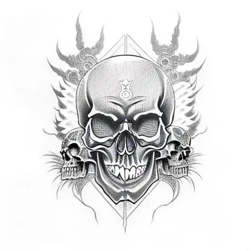 Skull With Demon And Angel