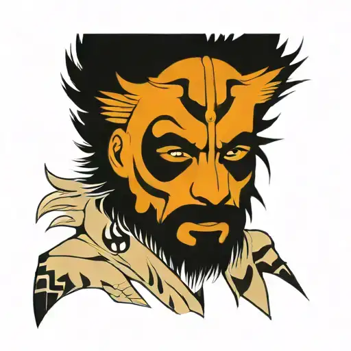 Indios Male Portrait And Wolf Head Beside