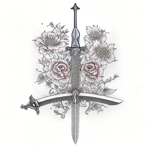 Medival Sword With Cherry Blossum Flowers