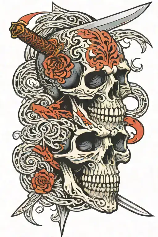 Tribal Skull With Sword Going Thru