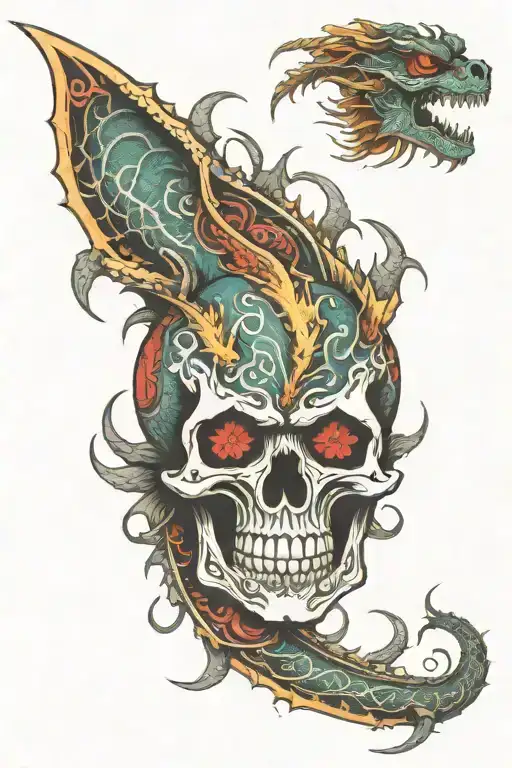 Tribal Color Skull With Dragon Wrapped