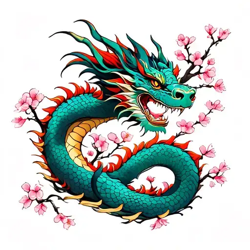 Dragon On Cherry Blossom Tree