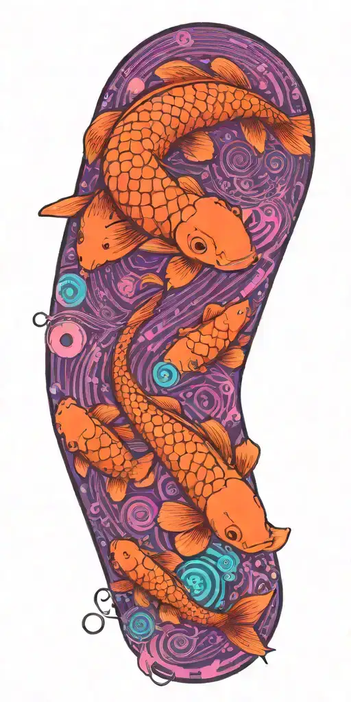 A Cybernetic Japanese Koi Fish Swimming Through A Digital Circuit Board