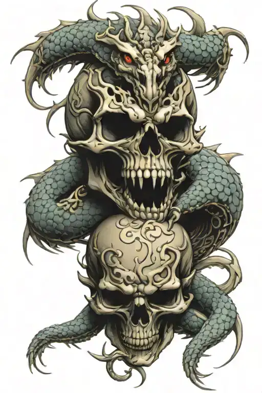 Skull Dragon Wrapped Together